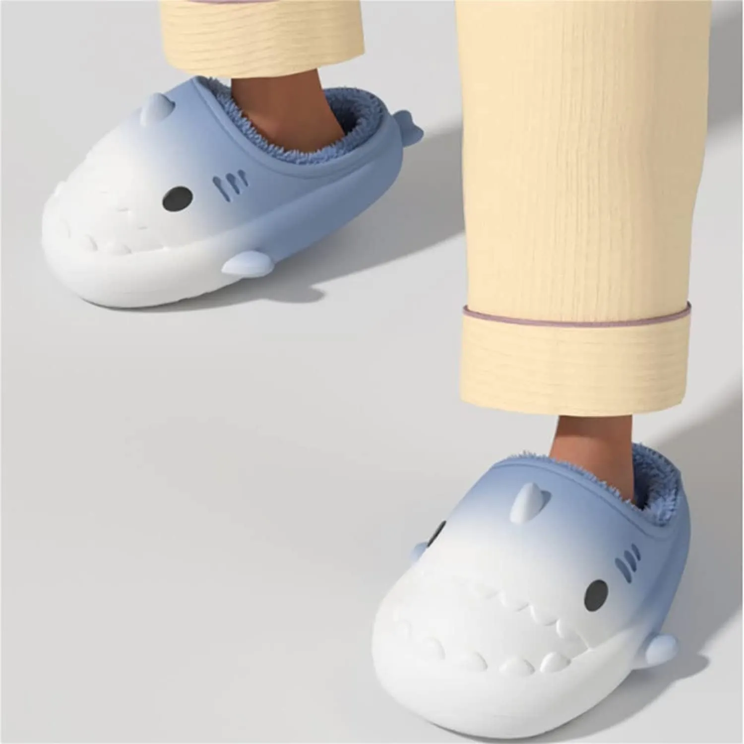 Shark Slides Winter Fluffy Plush Shark Slippers, Winter Cloud Slides Shark Slippers Adults Nonslip Fuzzy Slippers