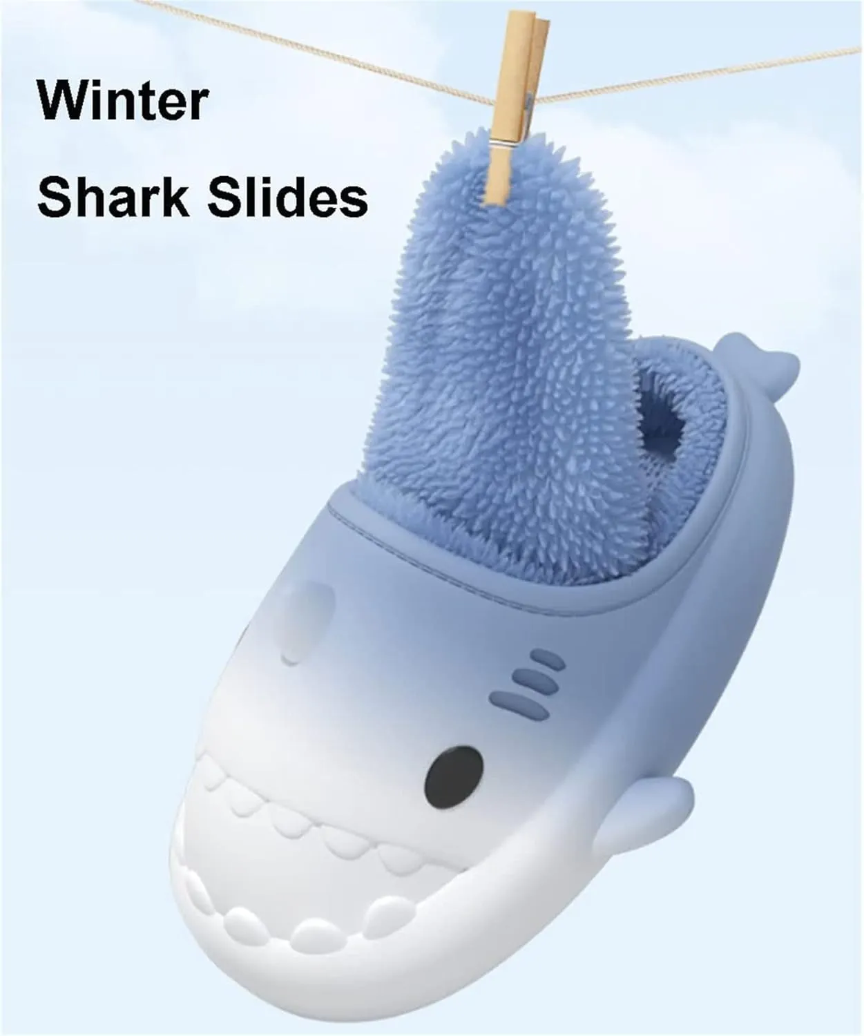 Shark Slides Winter Fluffy Plush Shark Slippers, Winter Cloud Slides Shark Slippers Adults Nonslip Fuzzy Slippers