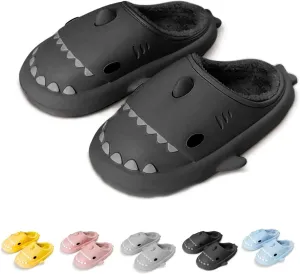 Shark Slides Winter Fluffy Plush Shark Slippers, Winter Cloud Slides Shark Slippers Adults Nonslip Fuzzy Slippers