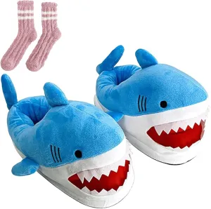 Shark Slippers, Shark Slippers for Women, Shark Shoes, Whale Slippers, Plush Indoor Home Furry Slippers with Cotton Socks