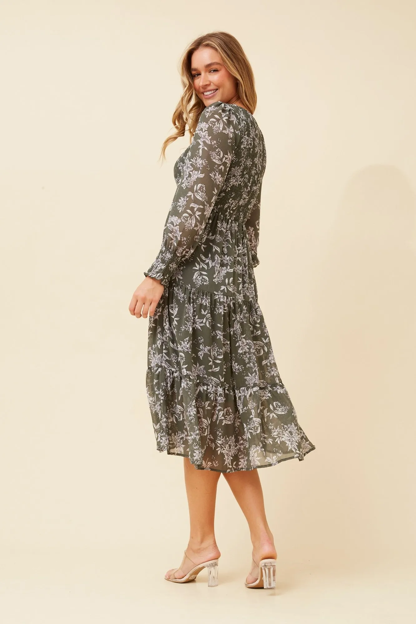 SHERRY FLORAL MIDI TIERED DRESS