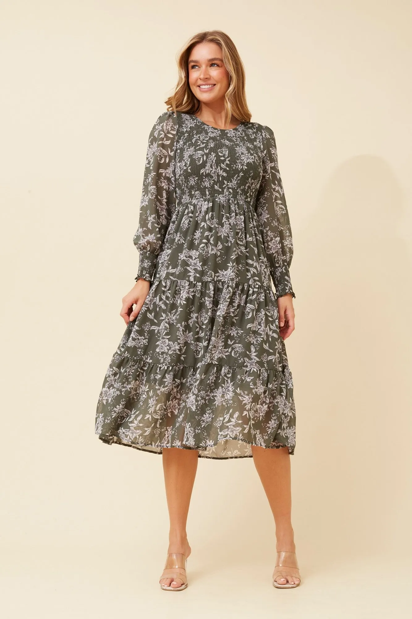 SHERRY FLORAL MIDI TIERED DRESS