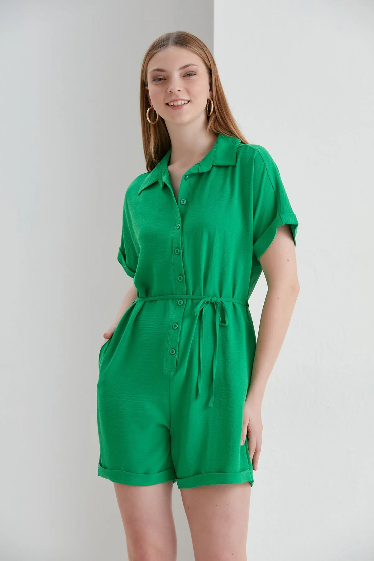 Shirt Wrap Playsuit in Green