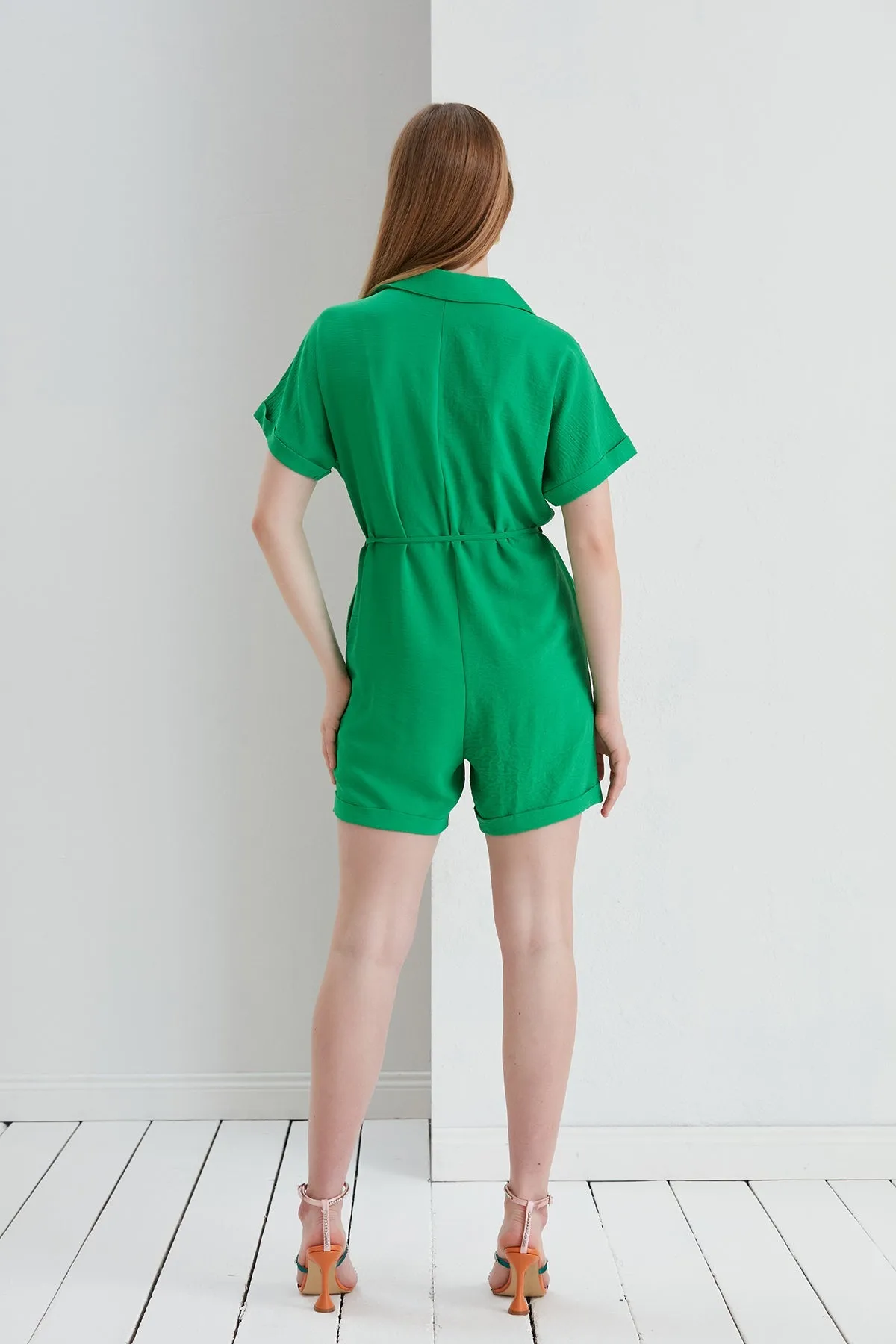 Shirt Wrap Playsuit in Green