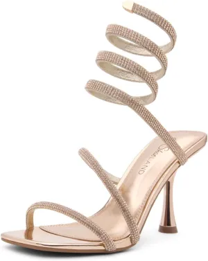 Shoe Land Charming2 Women's Rhinestone Heels, Square Open Toe High Stilettos with Spiral Ankle Wrap Strap  Coil Spiral High Heeled Crystal Dress Sandals for Party