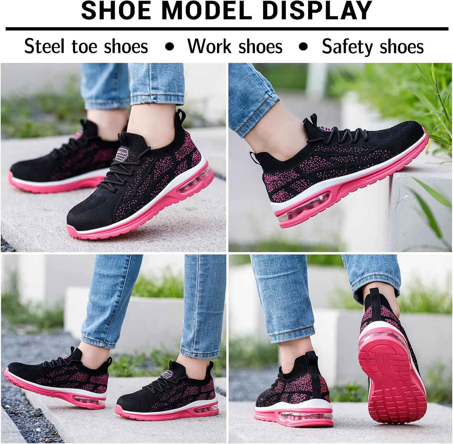 Steel Toe Shoes for Women Breathable Work Safety Sneakers Lightweight Comfortable Tennis Shoe Composite Toe Indestructible Shoes
