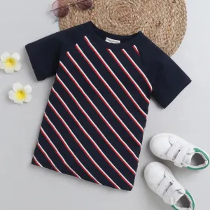 Striped Printed Tshirt - Navy