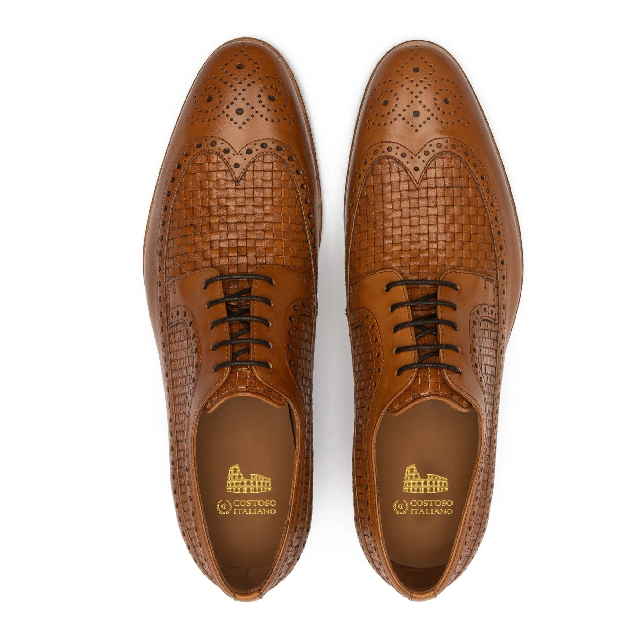 Tan Braided Leather Norwood Brogue Derby Shoes