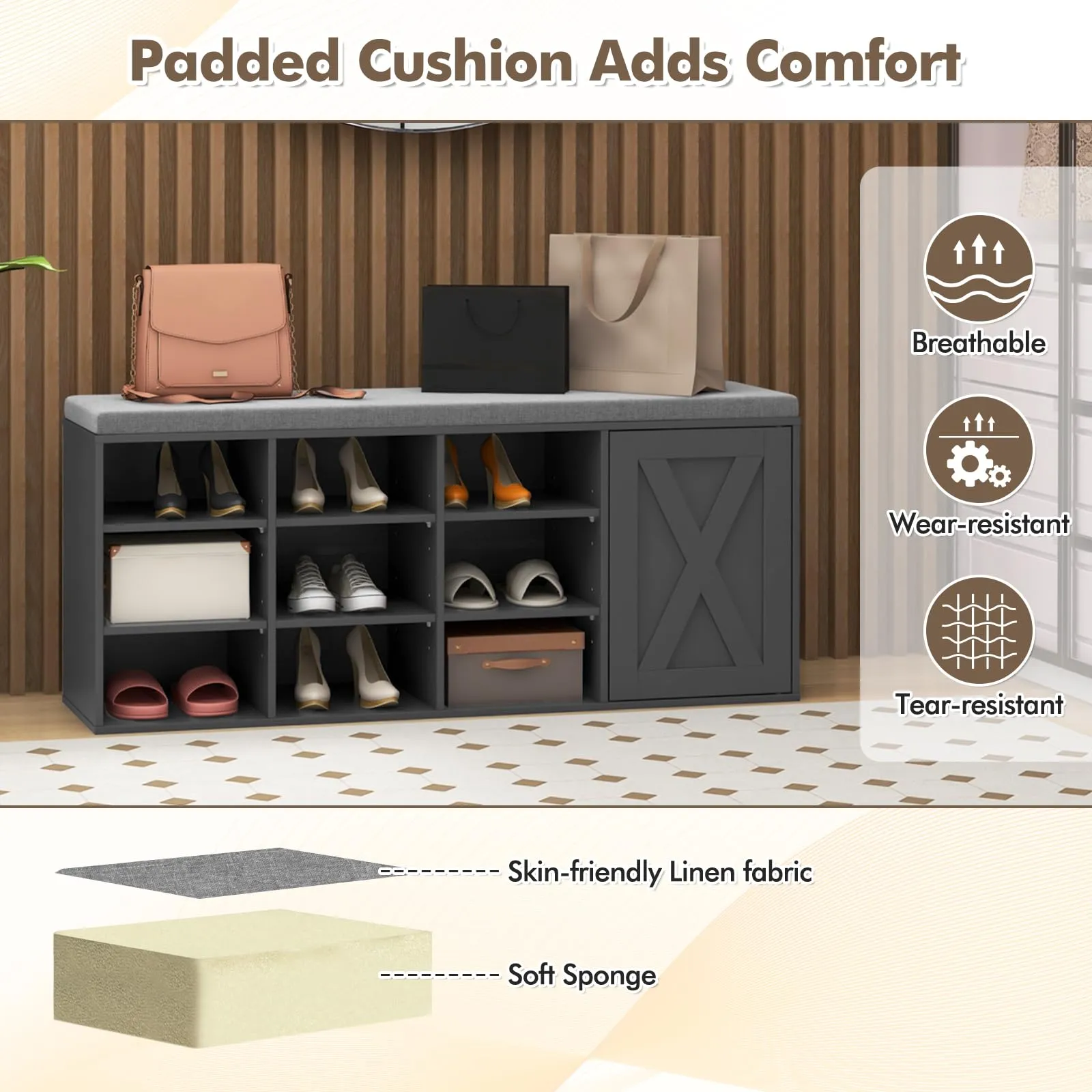 Tangkula Shoe Storage Bench with Padded Cushion