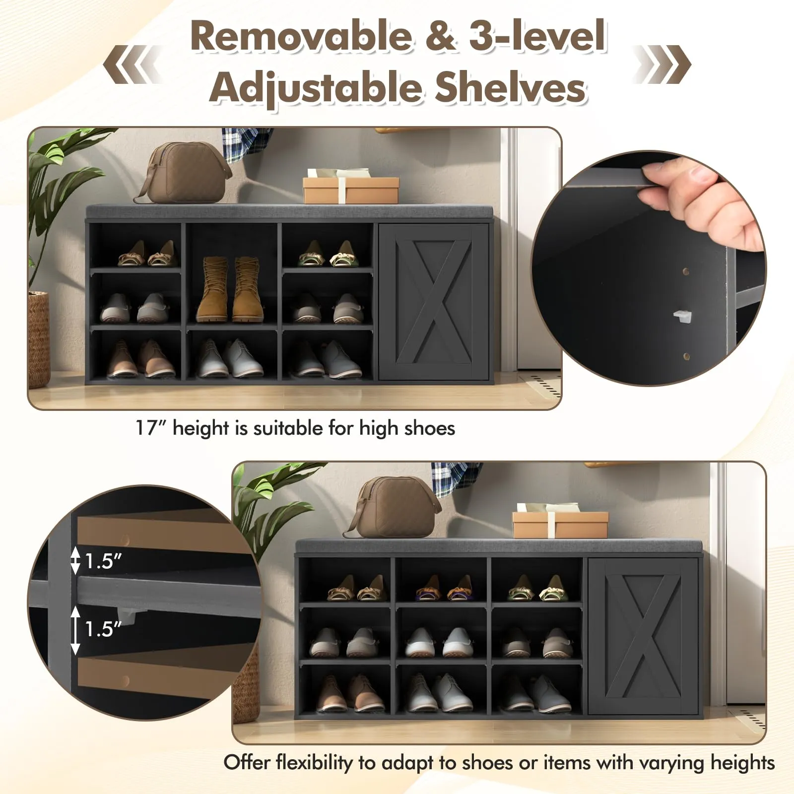 Tangkula Shoe Storage Bench with Padded Cushion