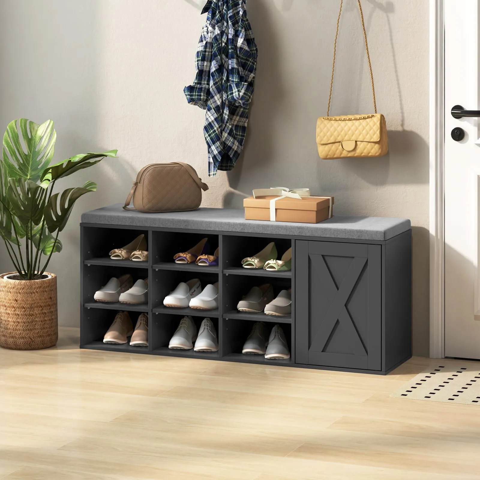 Tangkula Shoe Storage Bench with Padded Cushion