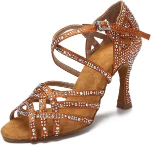 Tango Dance Shoes - Rhinestone Sandals for Ballroom Weddings (9CM/3.54")