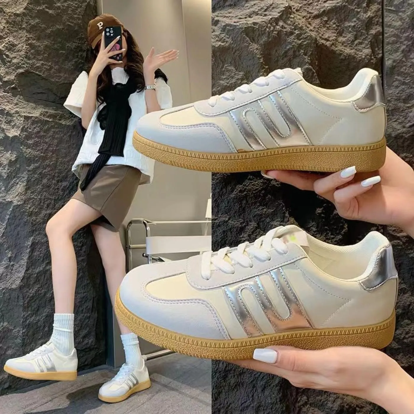 Tennis Shoes for Women & Girls Anti Slip Running Shoes Retro Leather Skateboarding Sneakers - Lightweight & Comfortable