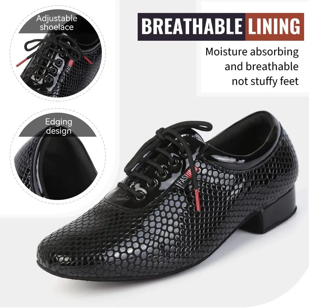 TINRYMX Men Latin Dance Shoes Lace-up Standard Ballroom Modern Tango Salsa Practice Social Dance Shoes,Model-LHD401