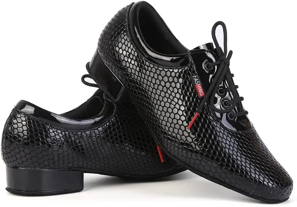 TINRYMX Men Latin Dance Shoes Lace-up Standard Ballroom Modern Tango Salsa Practice Social Dance Shoes,Model-LHD401