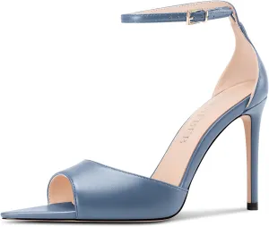 TNYNFBEB Womens Stiletto High Heel Open Toe Sandals Ankle Strap Buckle Prom Party Dress Cute Summer 3.9 Inches Heels