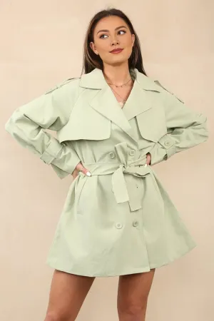 Trendy Notch Lapel Double Breasted Waist Tie Trench Coat