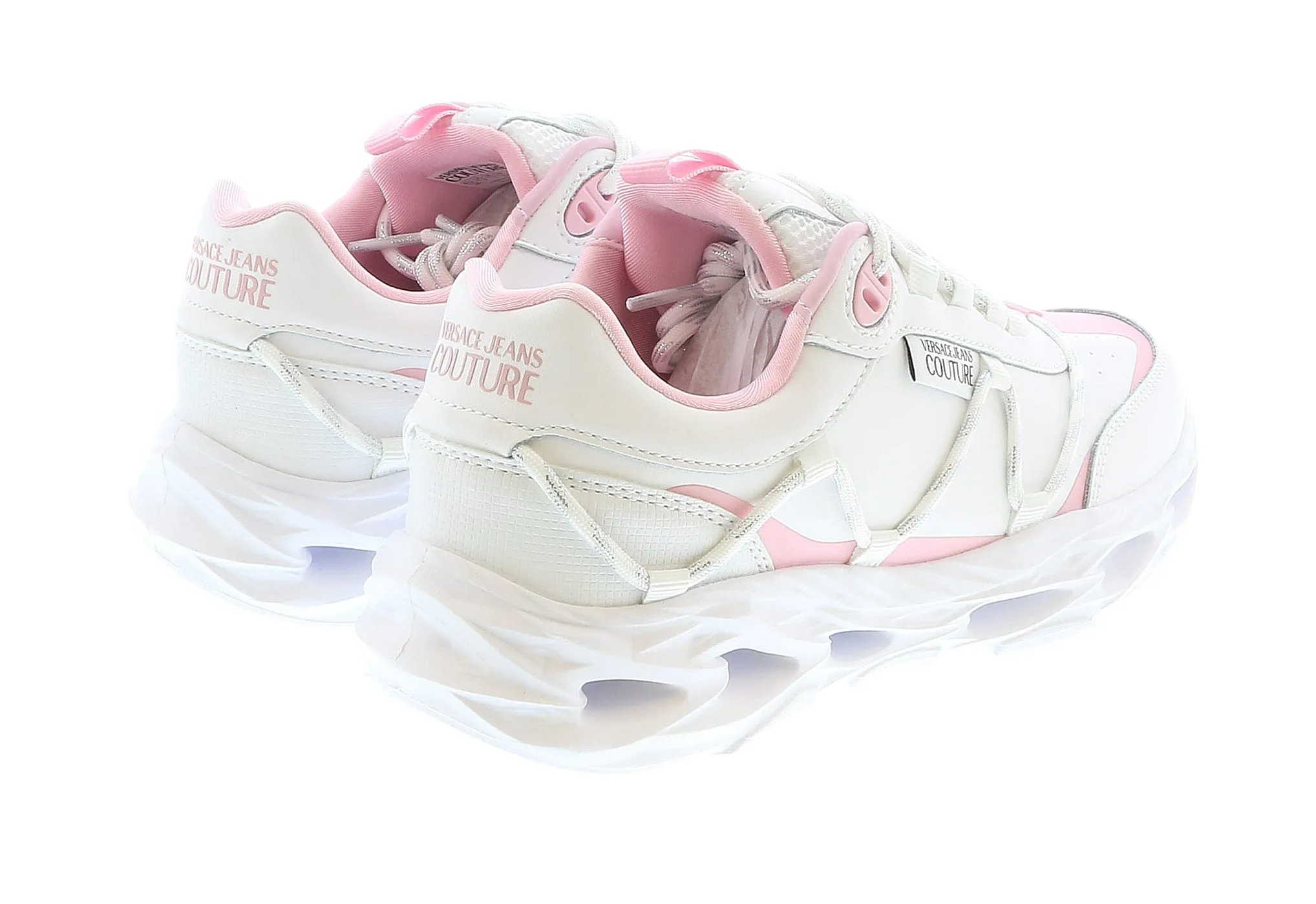 Versace Jeans Couture Low Top Lace Up Athletic White/Pink Sneakers-
