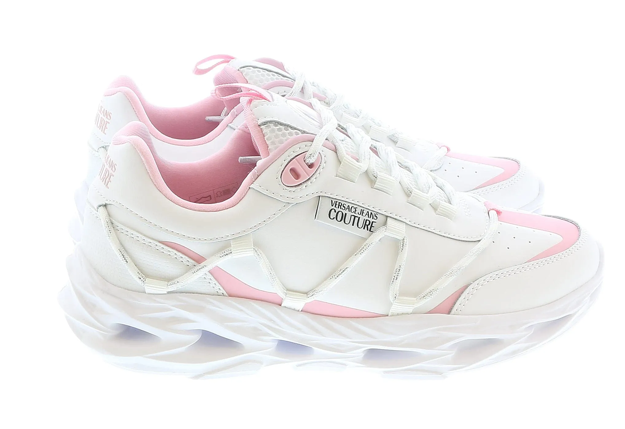 Versace Jeans Couture Low Top Lace Up Athletic White/Pink Sneakers-
