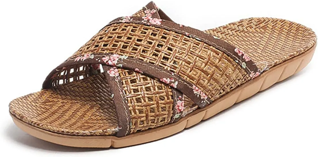 Vine Grass Woven Slippers In Summer, Linen Slippers For Indoor Living, Anti Slip Grass Mat Bamboo Sandals Women Men