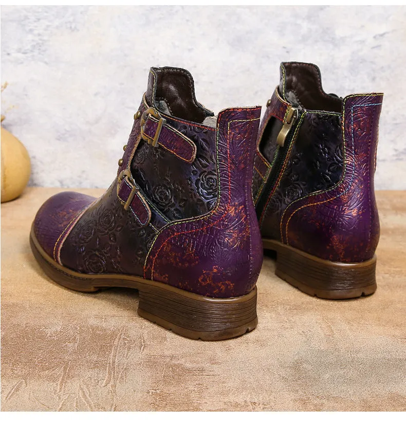 Vintage Handmade Embossed Rose Flat Boots