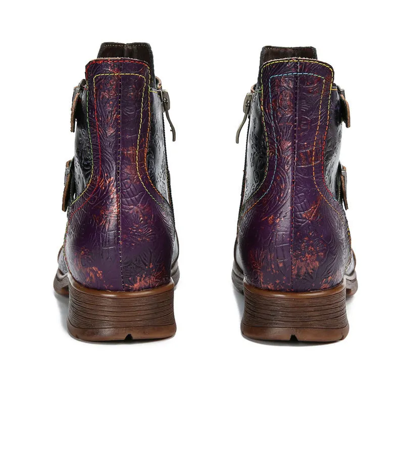 Vintage Handmade Embossed Rose Flat Boots
