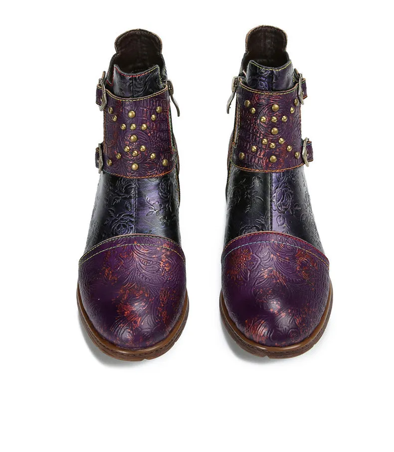 Vintage Handmade Embossed Rose Flat Boots