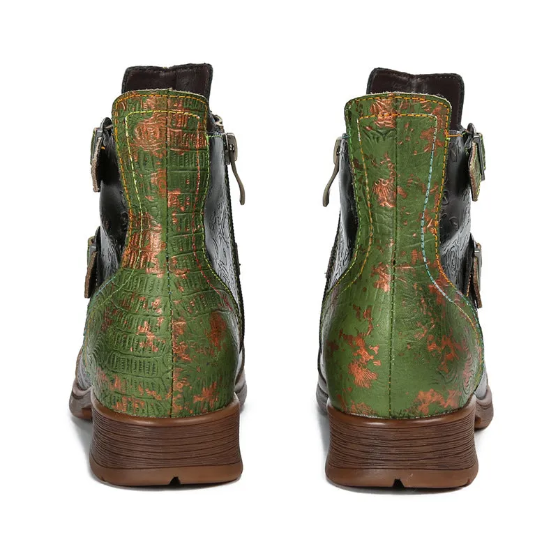 Vintage Handmade Embossed Rose Flat Boots