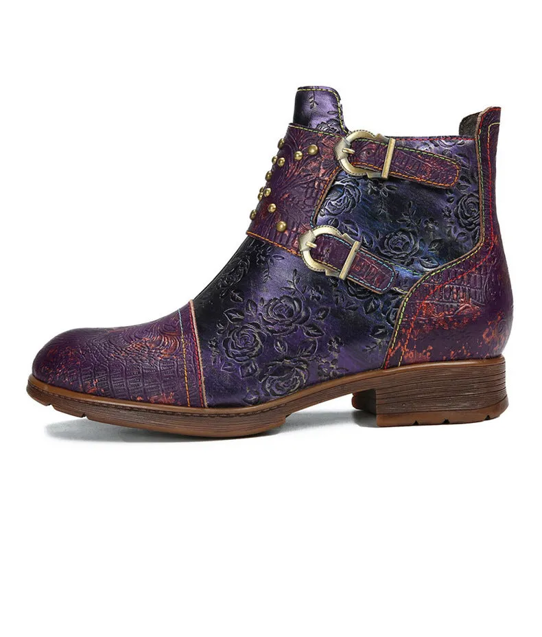 Vintage Handmade Embossed Rose Flat Boots