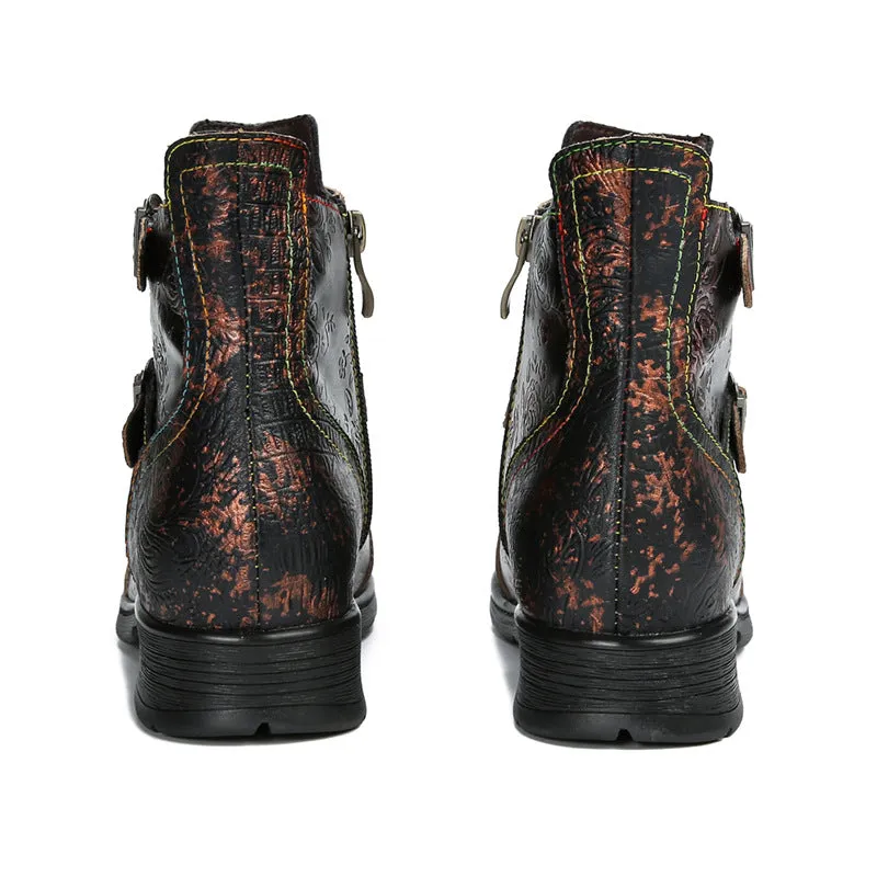 Vintage Handmade Embossed Rose Flat Boots