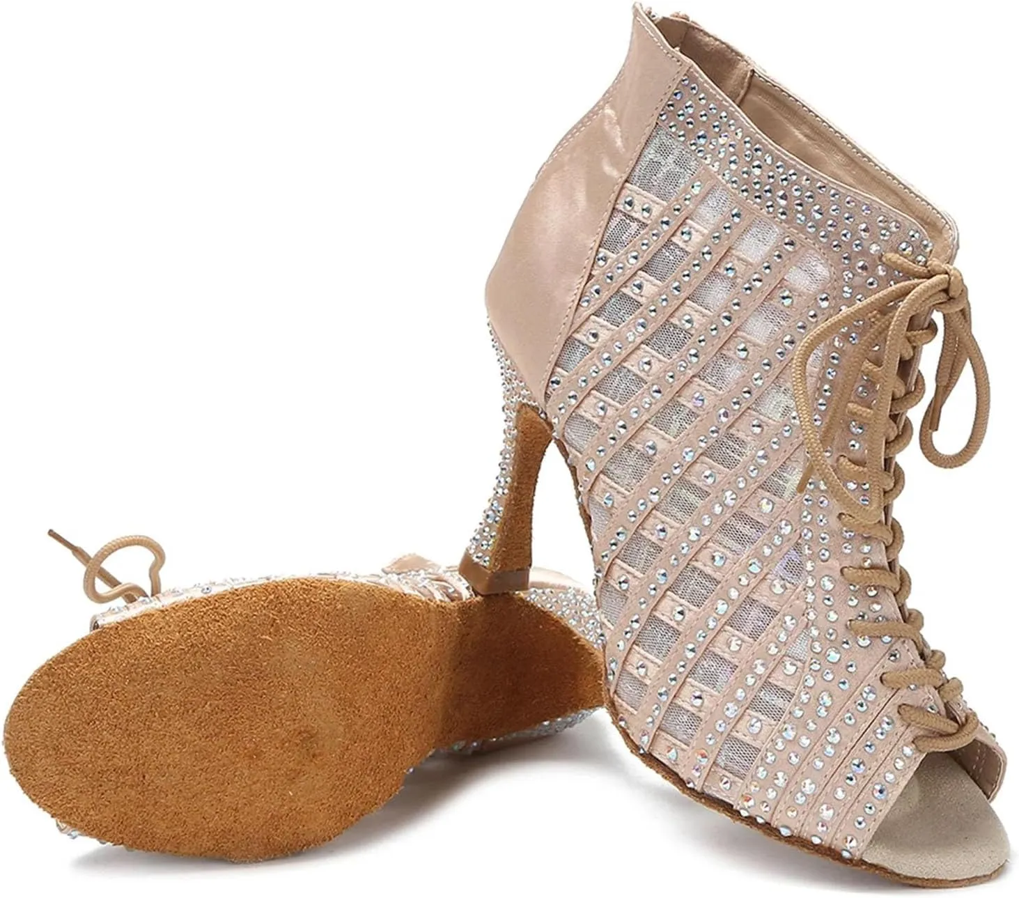 White Latin Dance Boots - Soft Sole Mesh with 9CM (3.54") Heels for Samba, Salsa, Ballroom