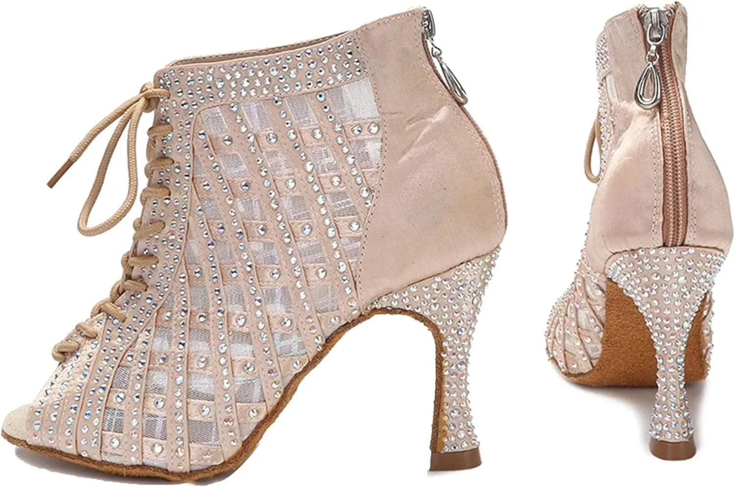 White Latin Dance Boots - Soft Sole Mesh with 9CM (3.54") Heels for Samba, Salsa, Ballroom