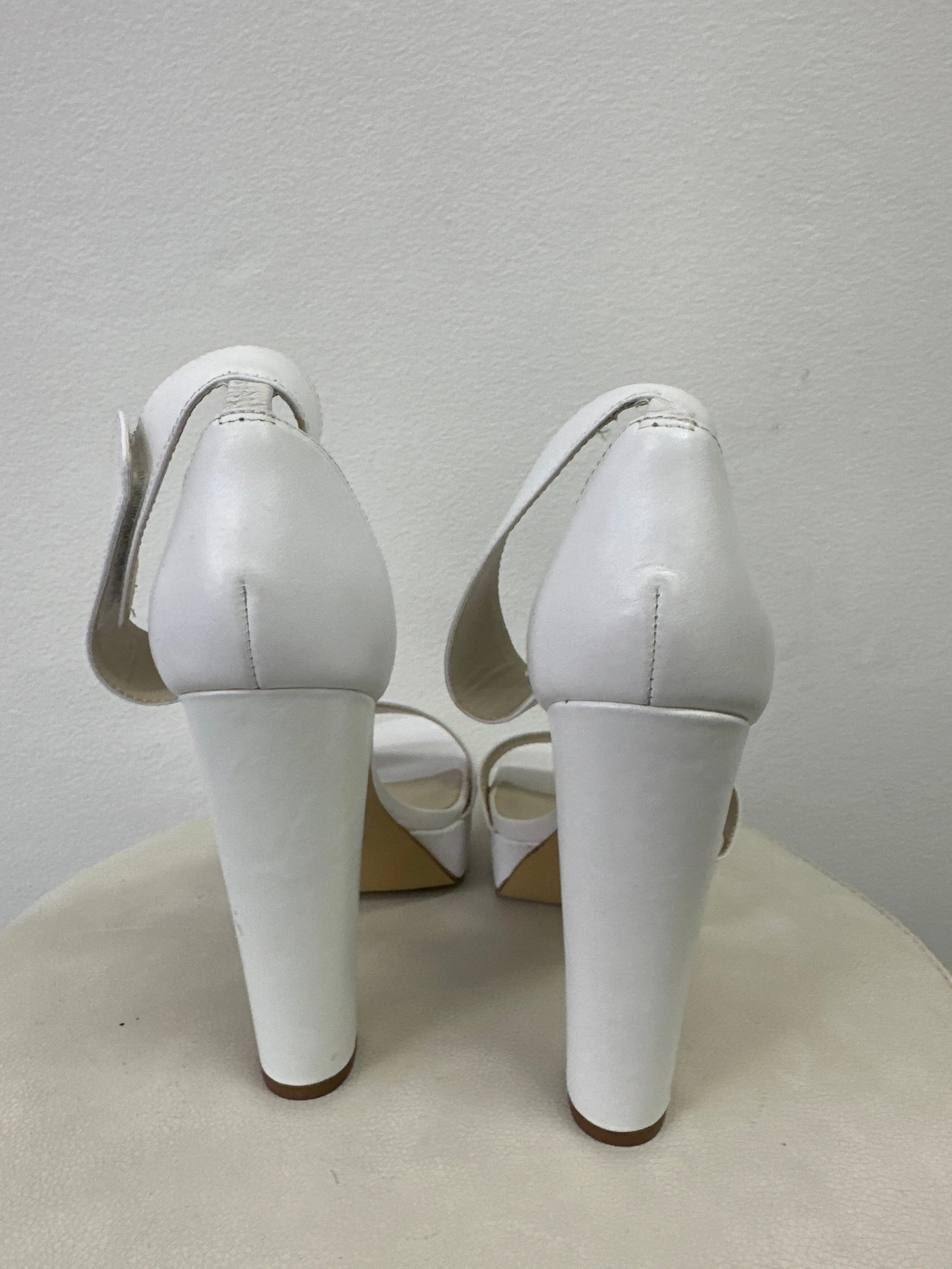 White Malibu Leather High Heeled Sandals