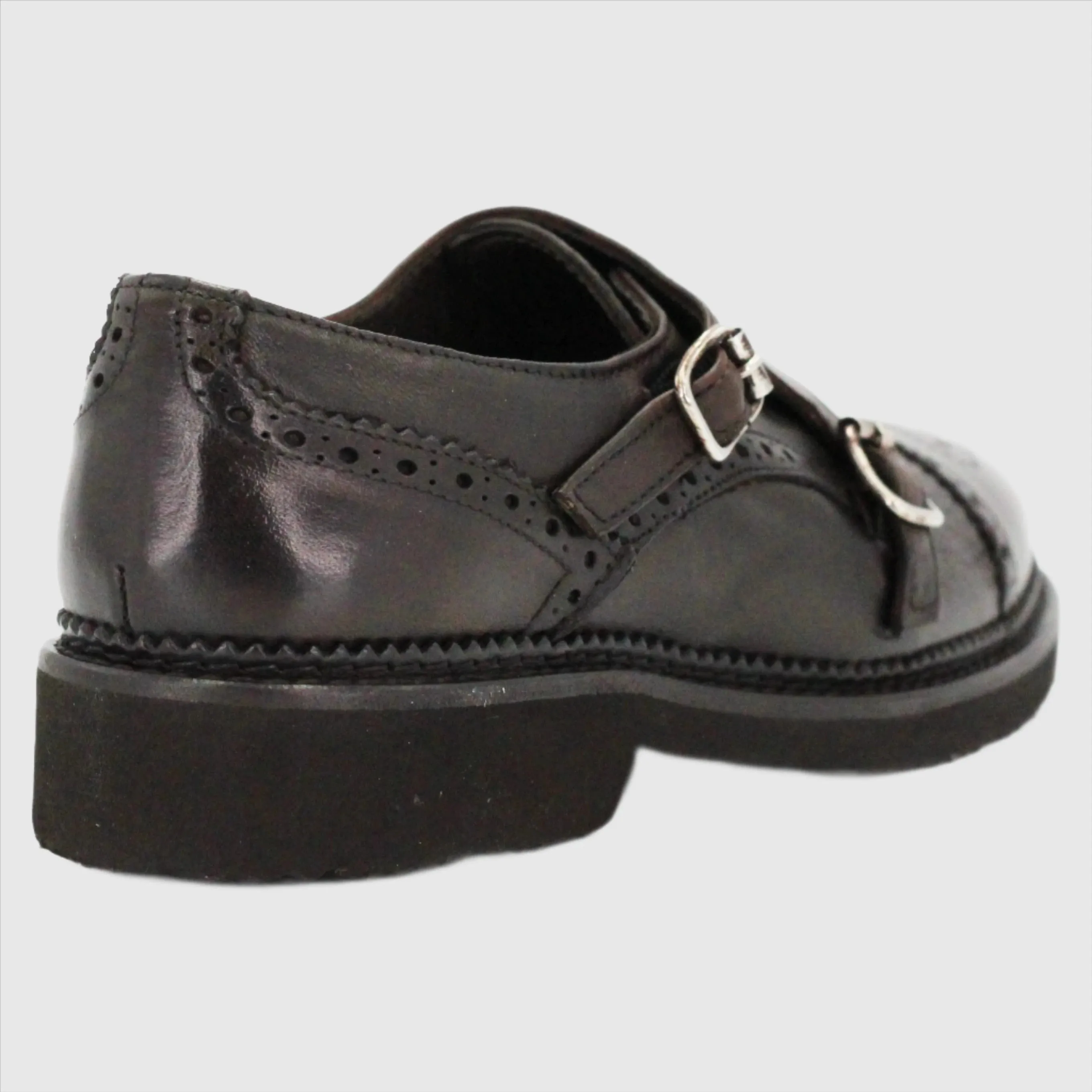 Woman's Brogue Double Monk Leather in Testa Di Moro (GRD611/6)
