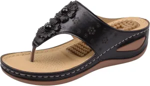 Women Wedge Sandals Flowers Orthopedic Clip Toe Sandals Summer Comfortable Flip Flops with Arch Suppor Casual Shoes