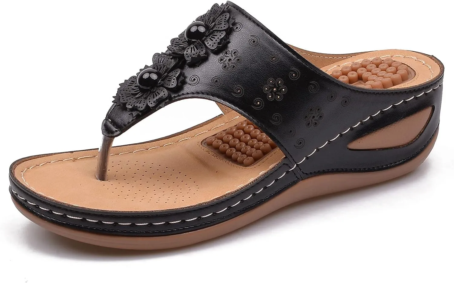Women Wedge Sandals Flowers Orthopedic Clip Toe Sandals Summer Comfortable Flip Flops with Arch Suppor Casual Shoes