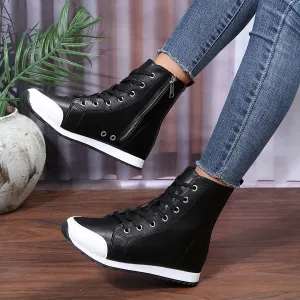 Women's Casual Lace Up Side Zipper Sneakers |  Comfortable High Top Shoes