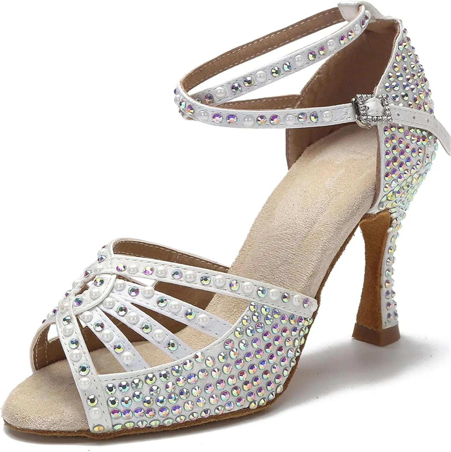 Women's Dance Shoes - Rhinestone Sandals with 9CM (3.54") Heels for Salsa, Rumba, Samba, Ballroom