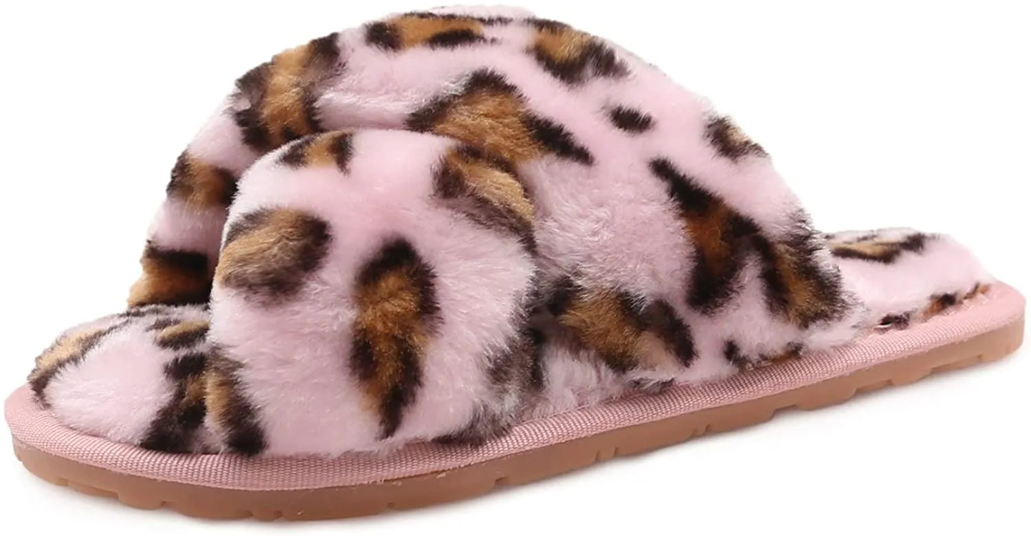 Women's Fuzzy Slippers（Pink Leopard）