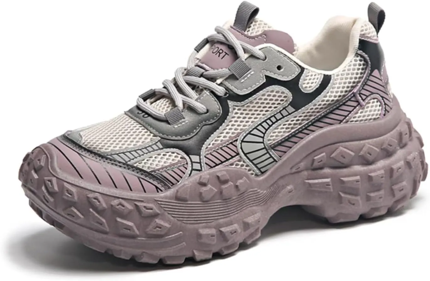 Womens Height Increase Breathable Mesh Lace Up Chunky Sneakers Fashion Platform Non-Slip Shoes Casual Dad Walking Driving Travel Hiking Shoes