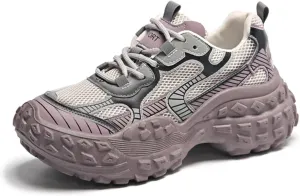 Womens Height Increase Breathable Mesh Lace Up Chunky Sneakers Fashion Platform Non-Slip Shoes Casual Dad Walking Driving Travel Hiking Shoes