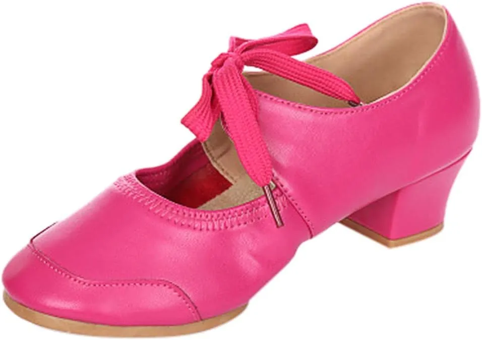 Women's Leather Tap Shoe Latin Dancing Shoes Mid Heel Character Ballroom Wedding Ballet Dance Shoe for Women
