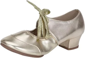 Women's Leather Tap Shoe Latin Dancing Shoes Mid Heel Character Ballroom Wedding Ballet Dance Shoe for Women