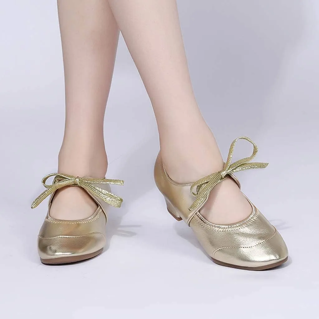 Women's Leather Tap Shoe Latin Dancing Shoes Mid Heel Character Ballroom Wedding Ballet Dance Shoe for Women