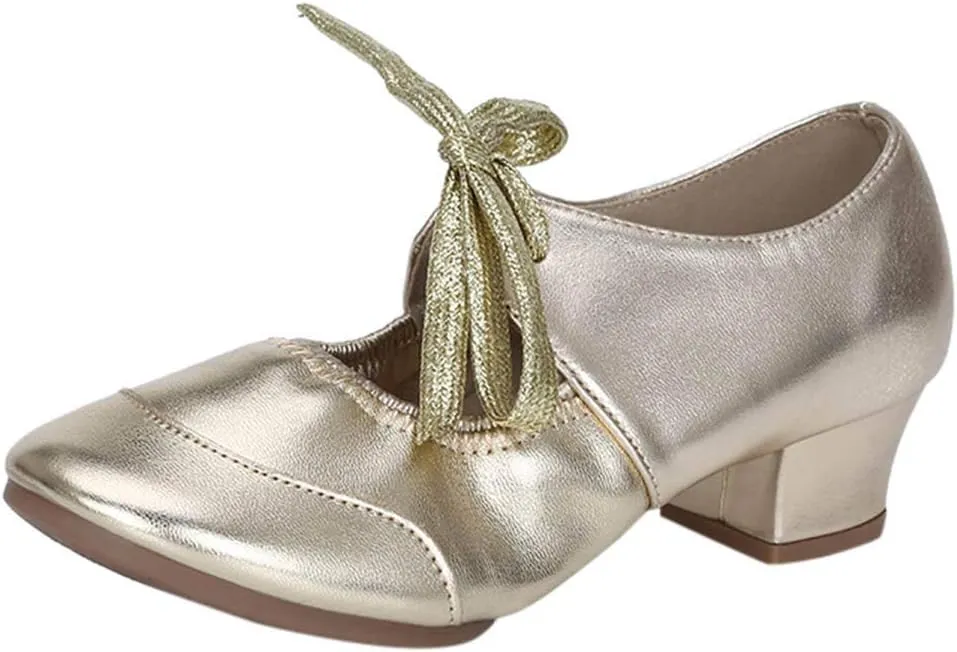 Women's Leather Tap Shoe Latin Dancing Shoes Mid Heel Character Ballroom Wedding Ballet Dance Shoe for Women