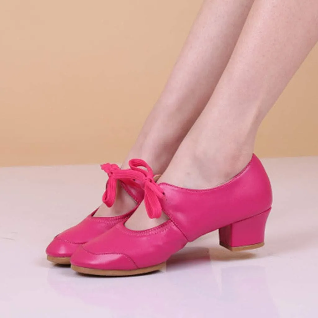 Women's Leather Tap Shoe Latin Dancing Shoes Mid Heel Character Ballroom Wedding Ballet Dance Shoe for Women