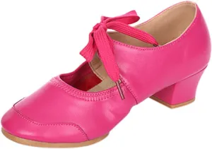 Women's Leather Tap Shoe Latin Dancing Shoes Mid Heel Character Ballroom Wedding Ballet Dance Shoe for Women