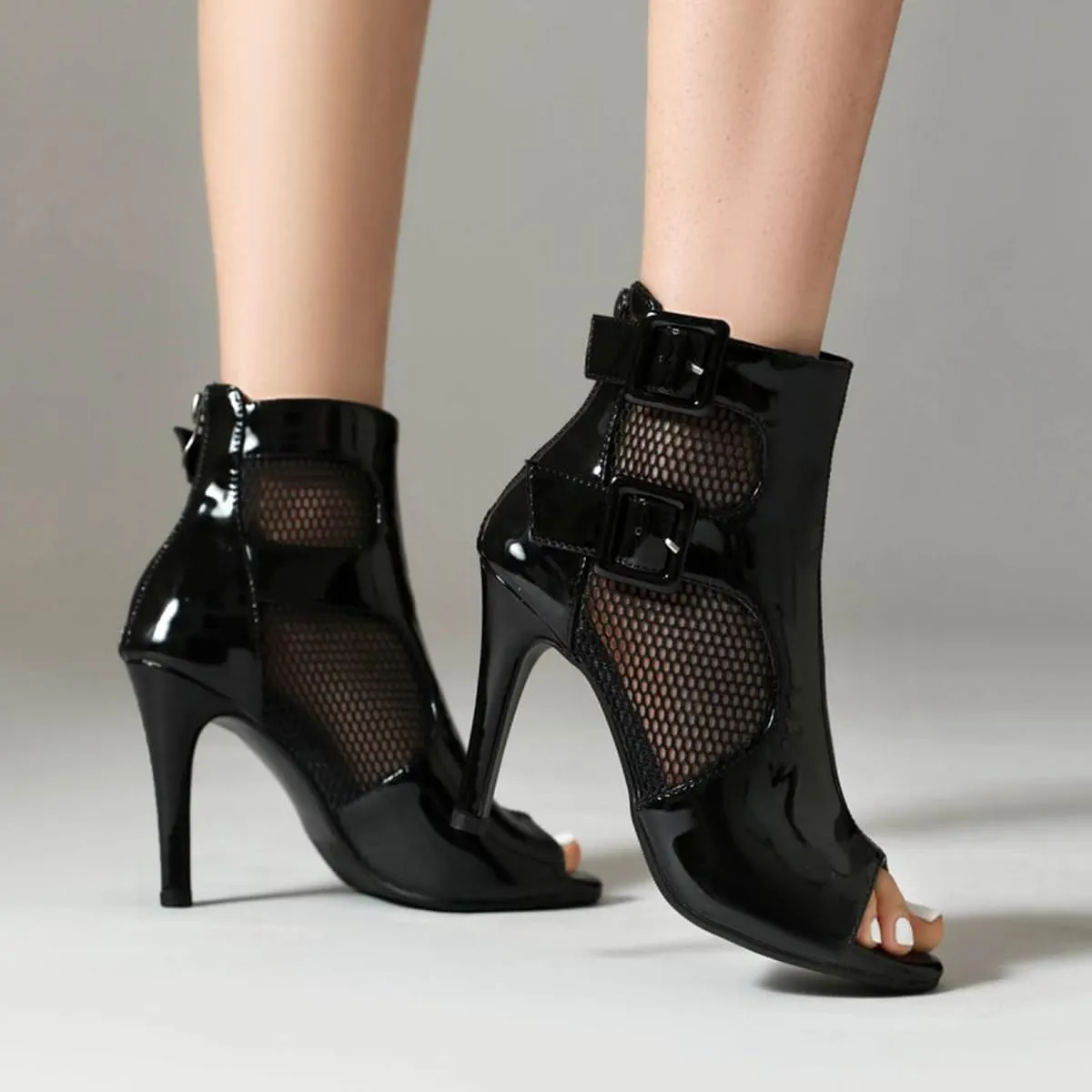 Women's Mesh Sandals Peep Toe High Top Sandals Lace Up Summer Open Toe Bootie