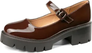Women's Round Toe Ankle Strap Mary Janes Platform Low Heel Chunky Pumps Oxford Dress Shoes