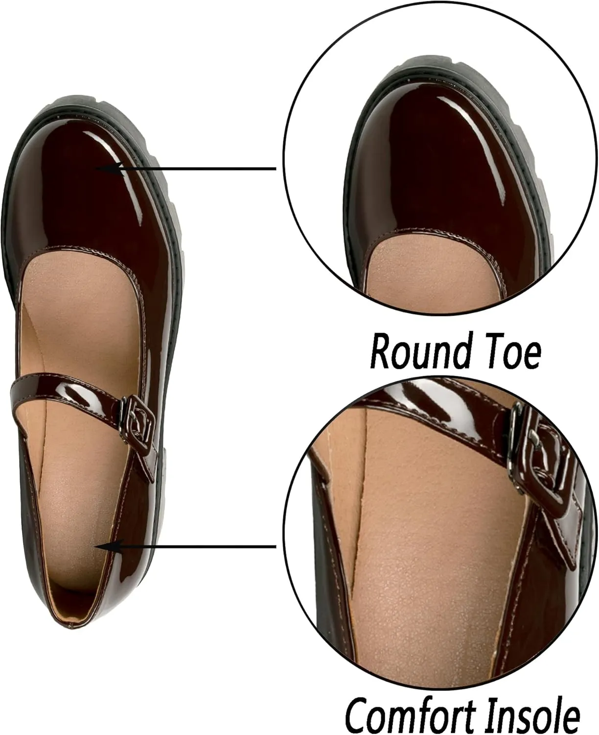 Women's Round Toe Ankle Strap Mary Janes Platform Low Heel Chunky Pumps Oxford Dress Shoes